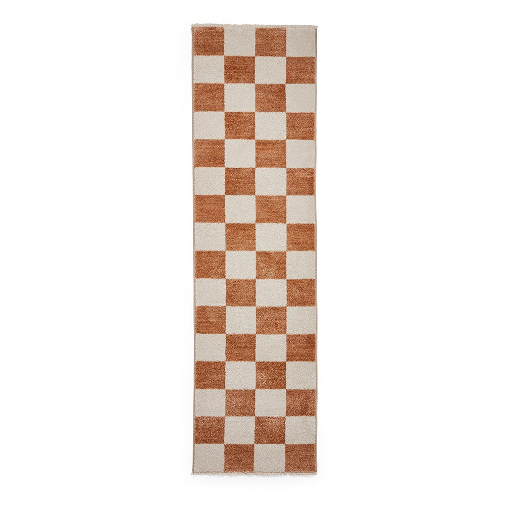 Baltimore Walnut Orange Modern Checker Rug Runner