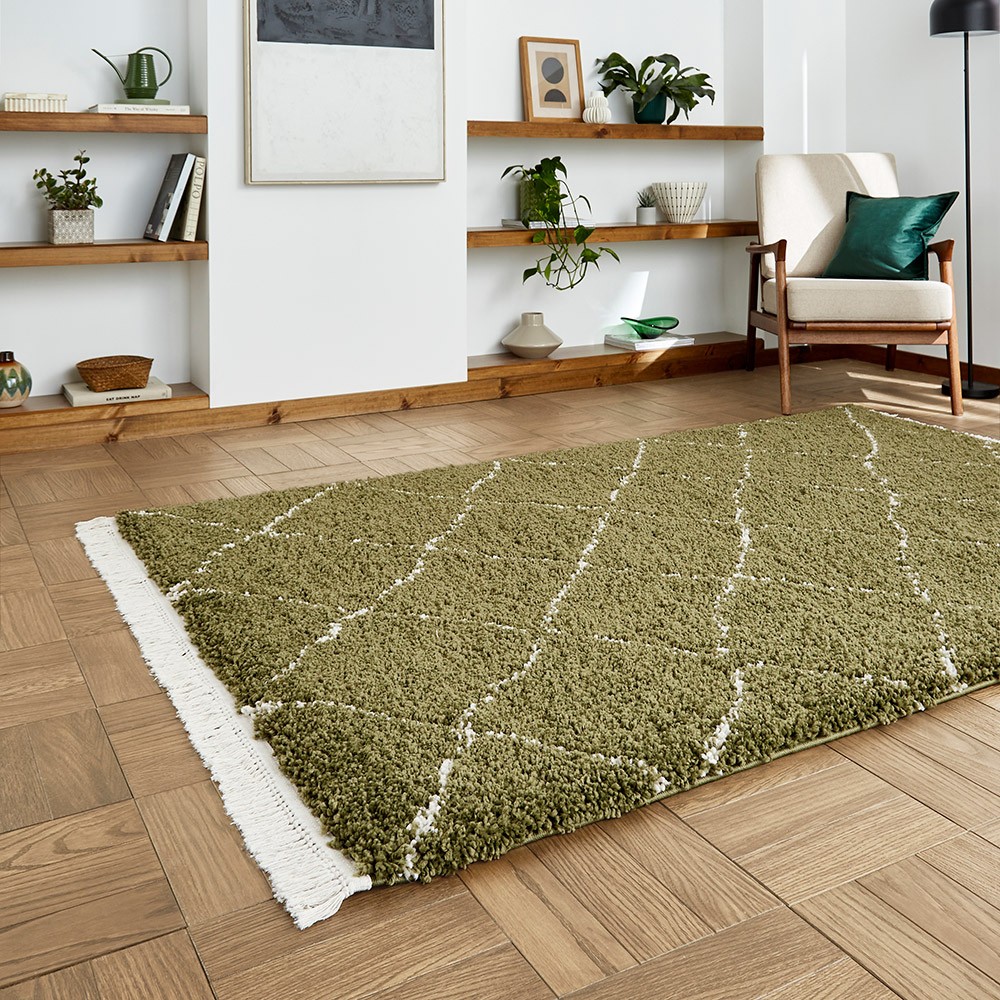 Boho 5413 Green Berber Shaggy Moroccan Rug Runner | Land of Rugs