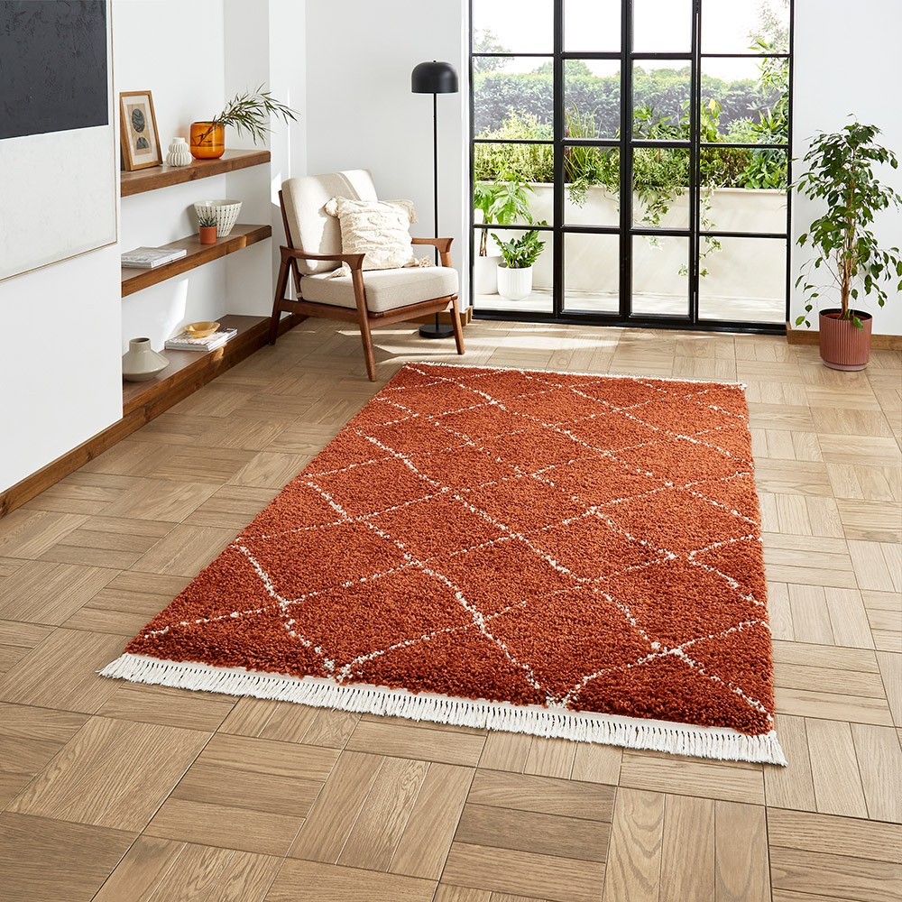Boho 5413 Rust Red Berber Shaggy Moroccan Rug