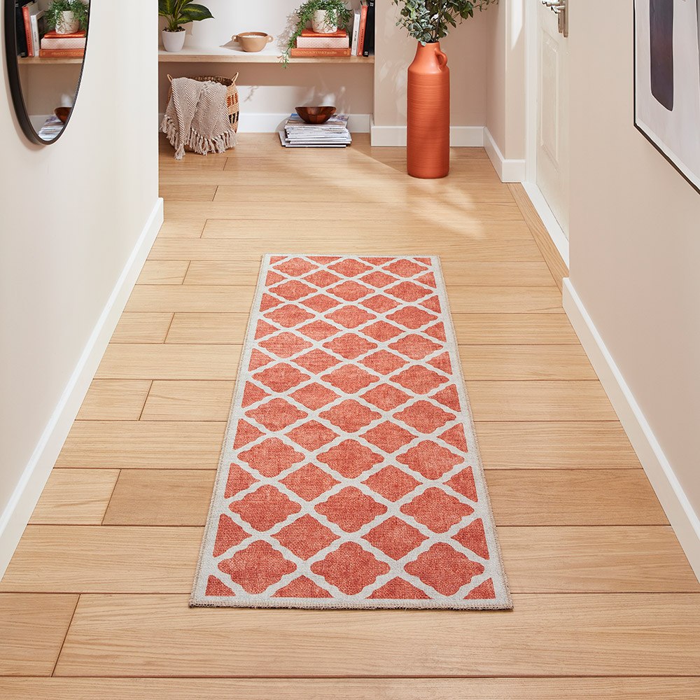 Coral Orange Modern Washable Rug Runner