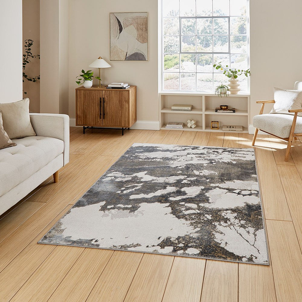 Tidal Silver Dark Grey Modern Abstract Rug