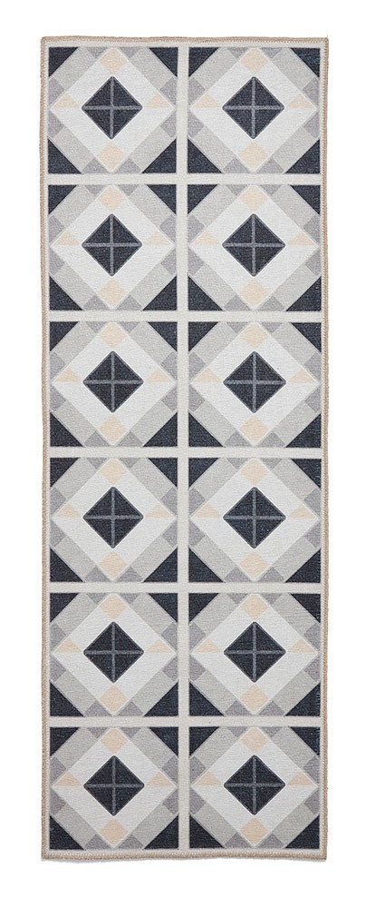 Victoria Grey Beige Diamonds Washable Rug