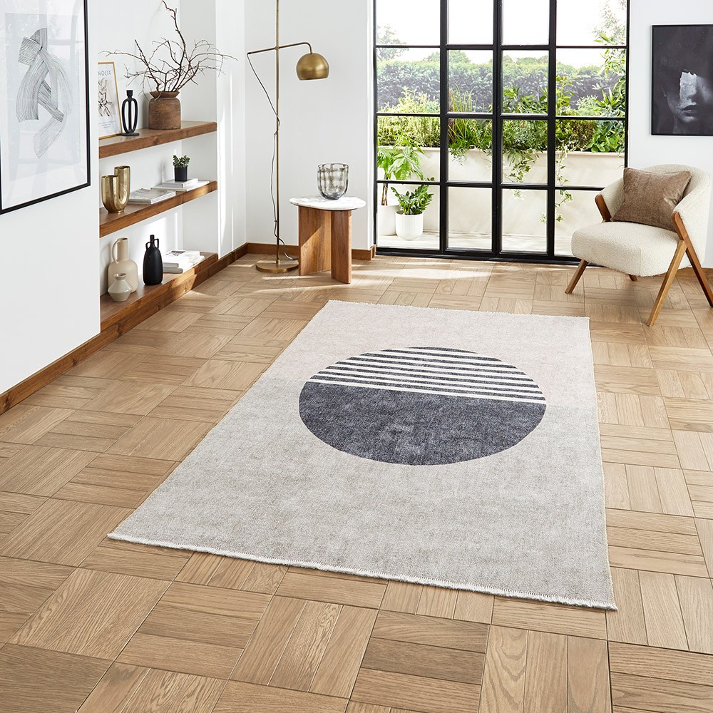 Whisper Beige Green Modern Divided Washable Rug Runner