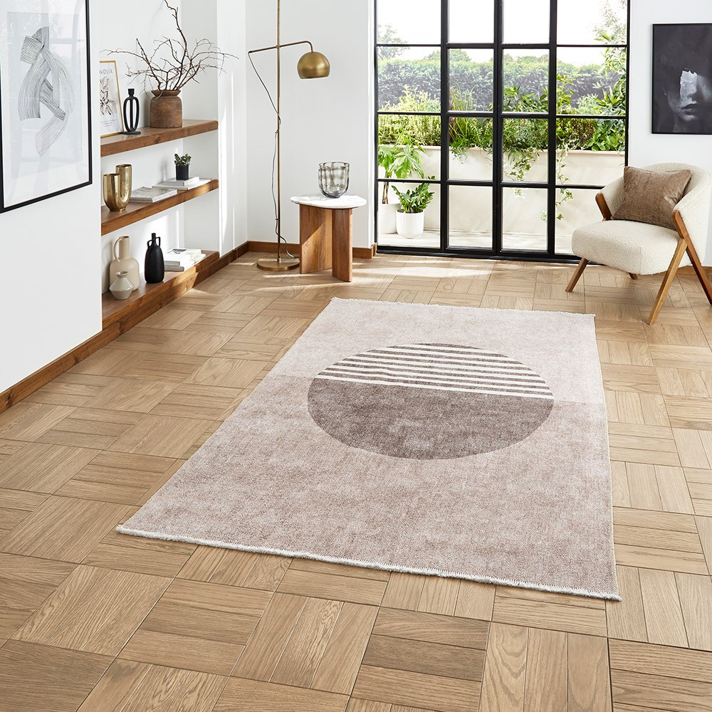 Whisper Beige Modern Divided Washable Rug