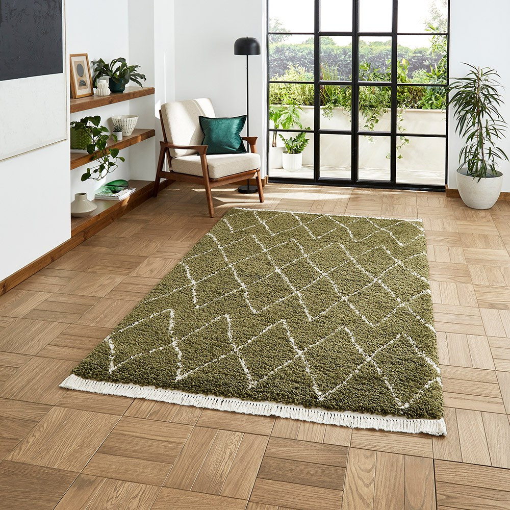 Boho 8280 Green Berber Shaggy Moroccan Rug