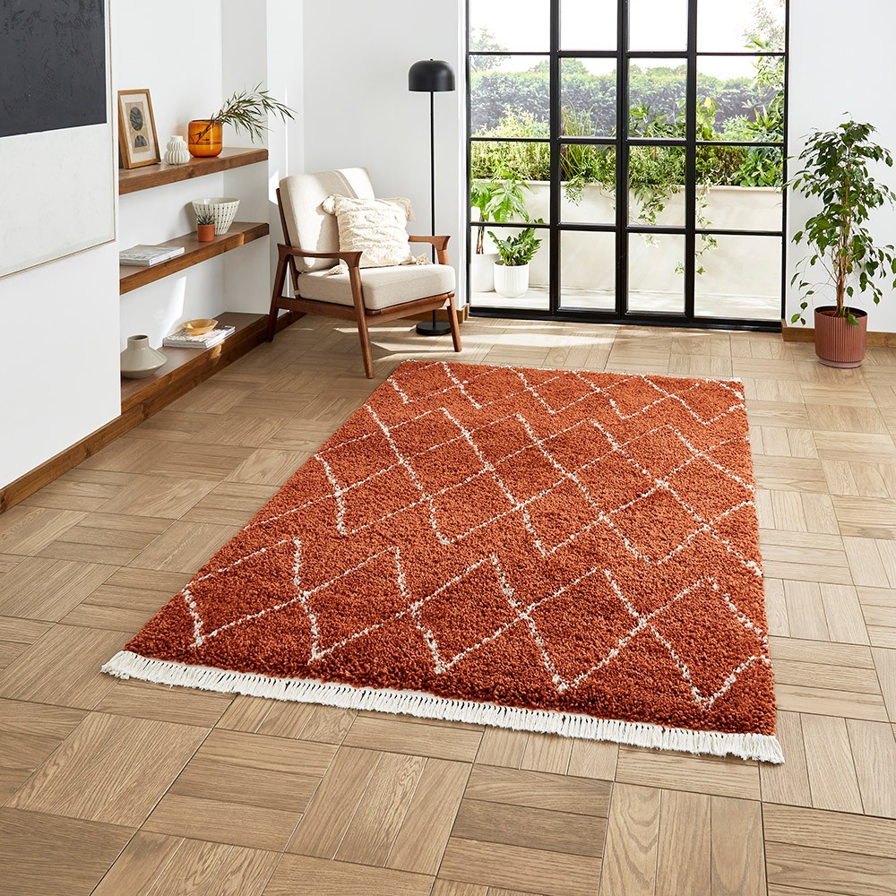 Boho 8280 Rust Berber Shaggy Moroccan Rug