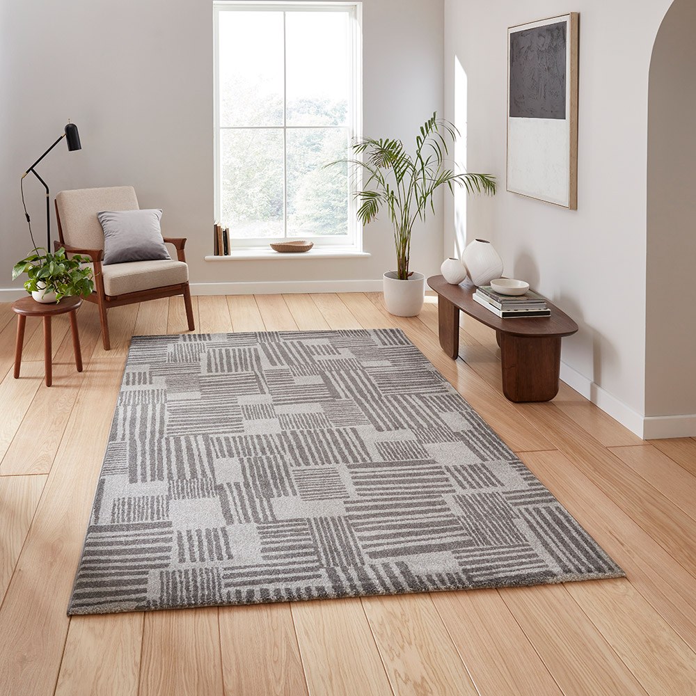 Catherine Lansfield Blocks Abstract Dark Grey Rug
