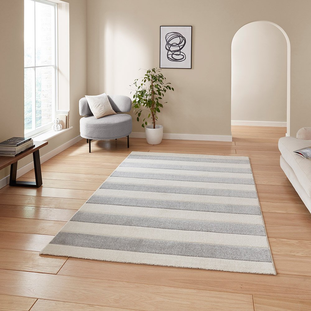 Catherine Lansfield Cove Stripe Modern Linear Grey Rug
