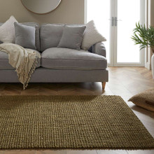 On Sale Whitefield Olive Brown Handwoven Boucle Rug 60x230cm runner