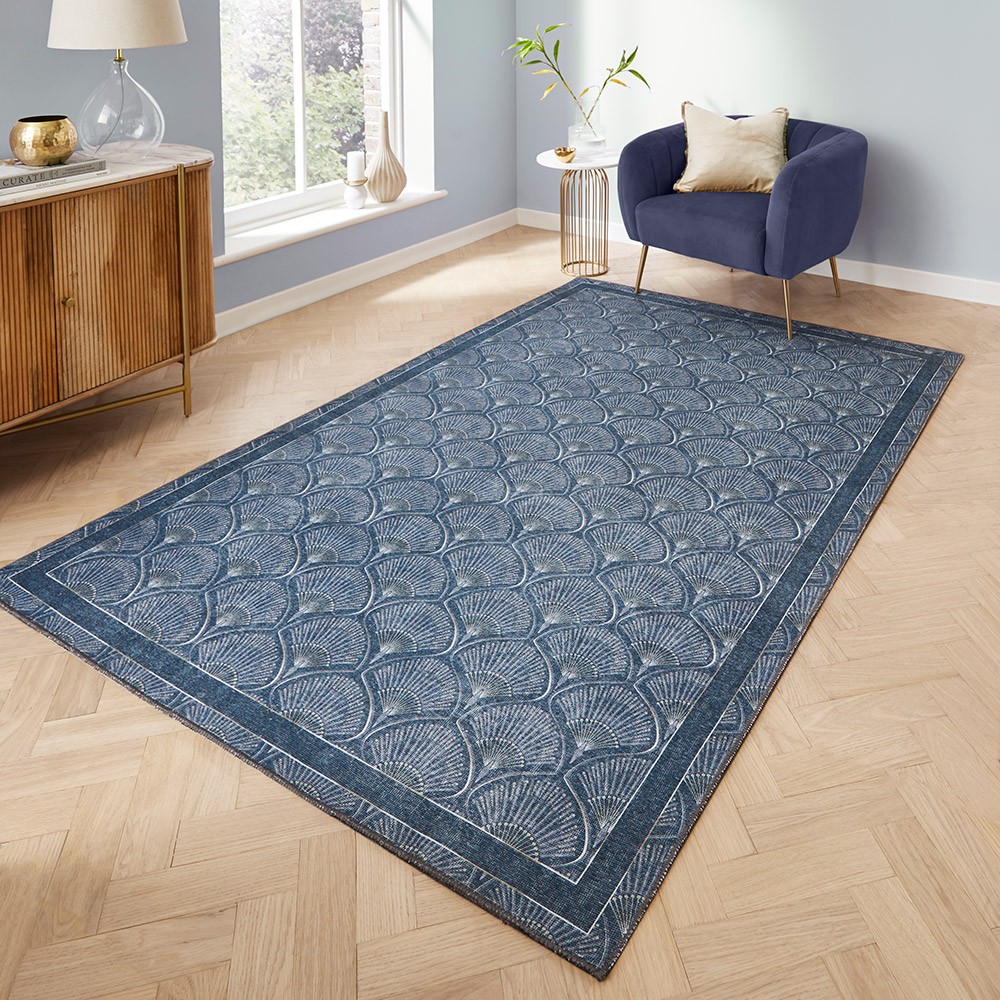Catherine Lansfield Deco Peacock Washable Blue Rug