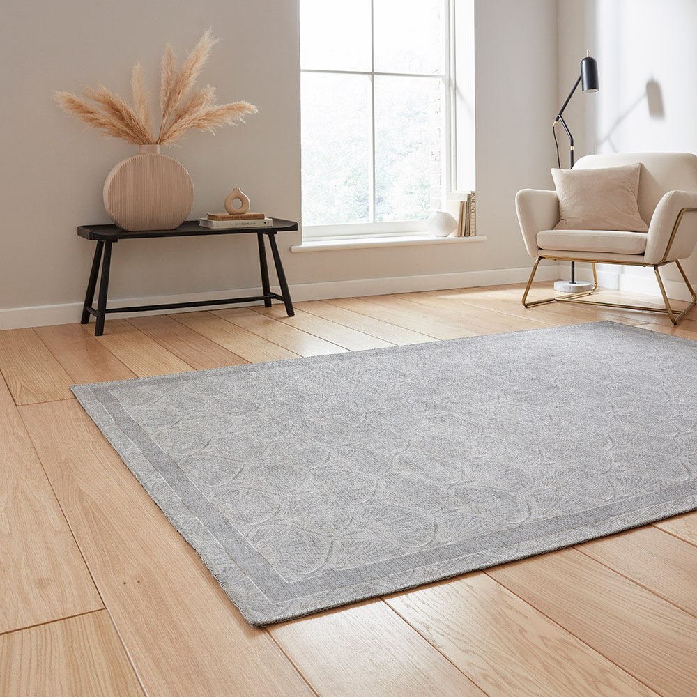 Catherine Lansfield Deco Peacock Washable Silver Rug Runner