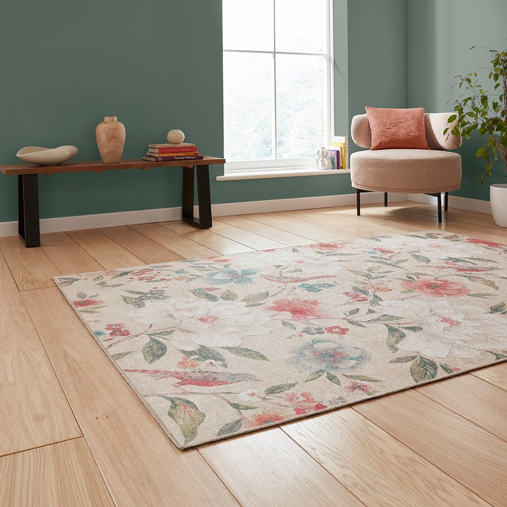 Catherine Lansfield Pipa Floral Natural Rug Runner