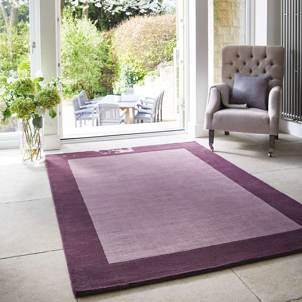 Origins Borders Mauve Plain Wool Rug Runner