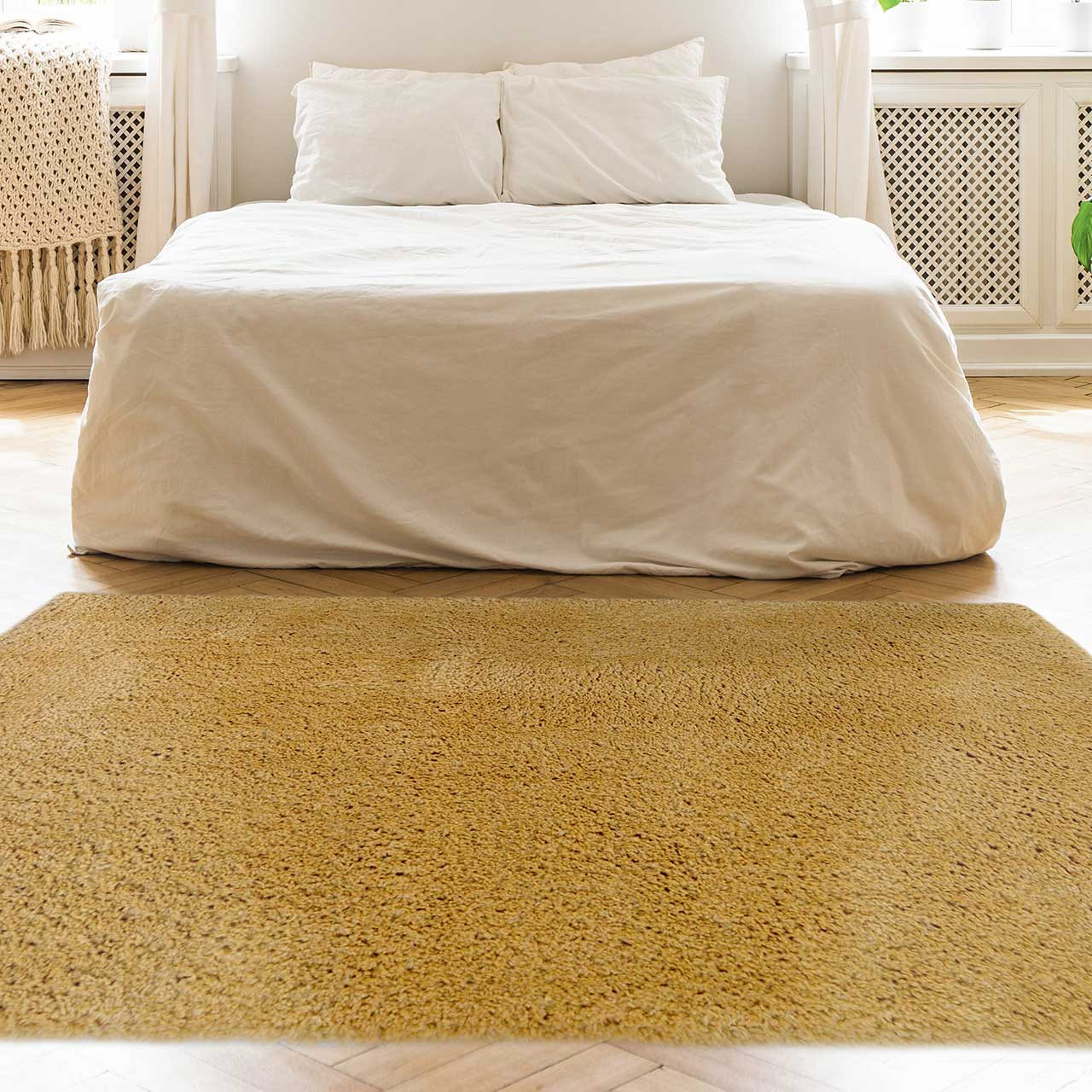 Snug Super Soft Shaggy Rug Plain Ochre Runner
