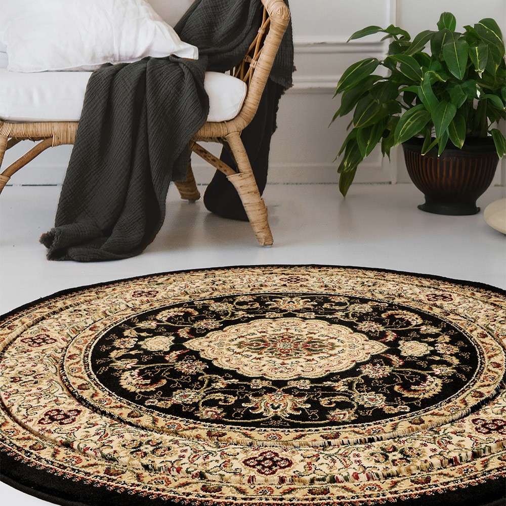 Victoria Traditional Black Circle Rug