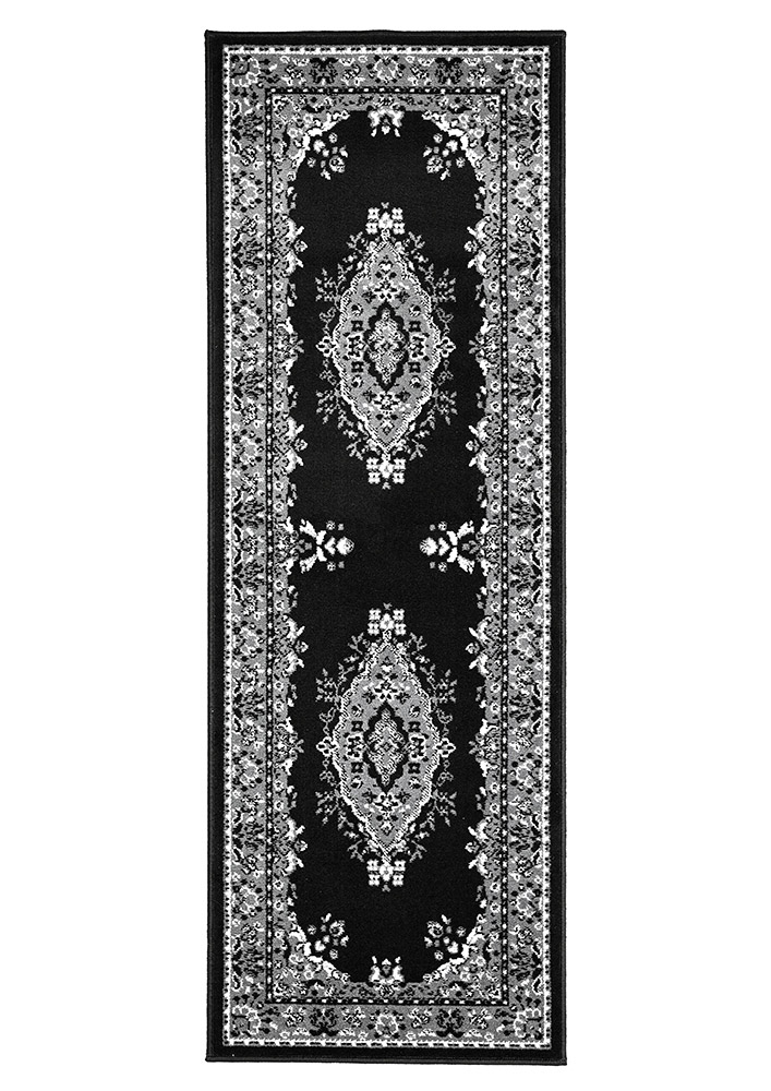 Maestro Traditional Black Grey Rug Runner