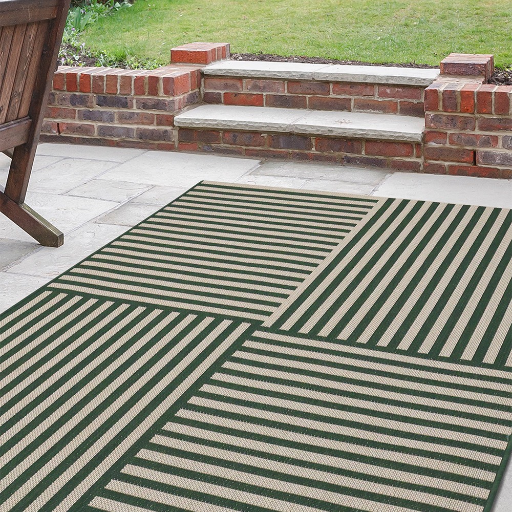 County Multi Stripe Green Indoor Outside Rug Runner
