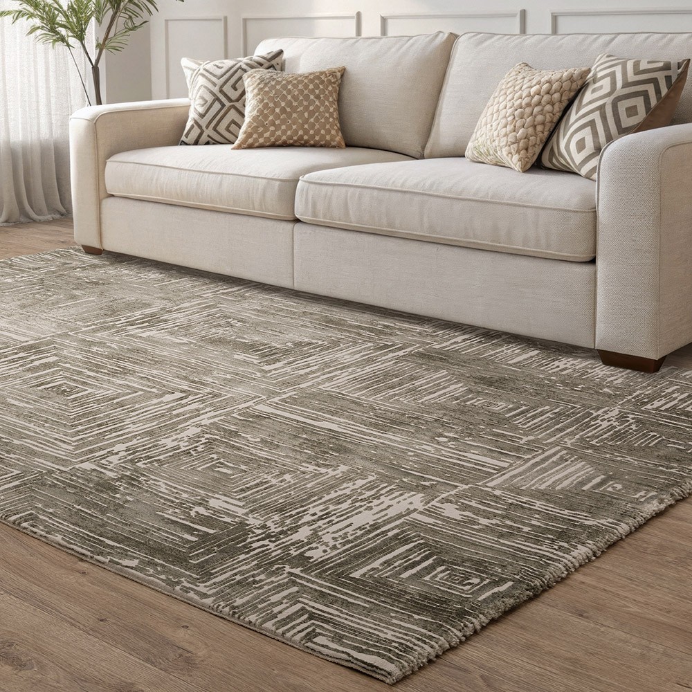 Kuza Portrait Abstract Geo Khaki Green Rug
