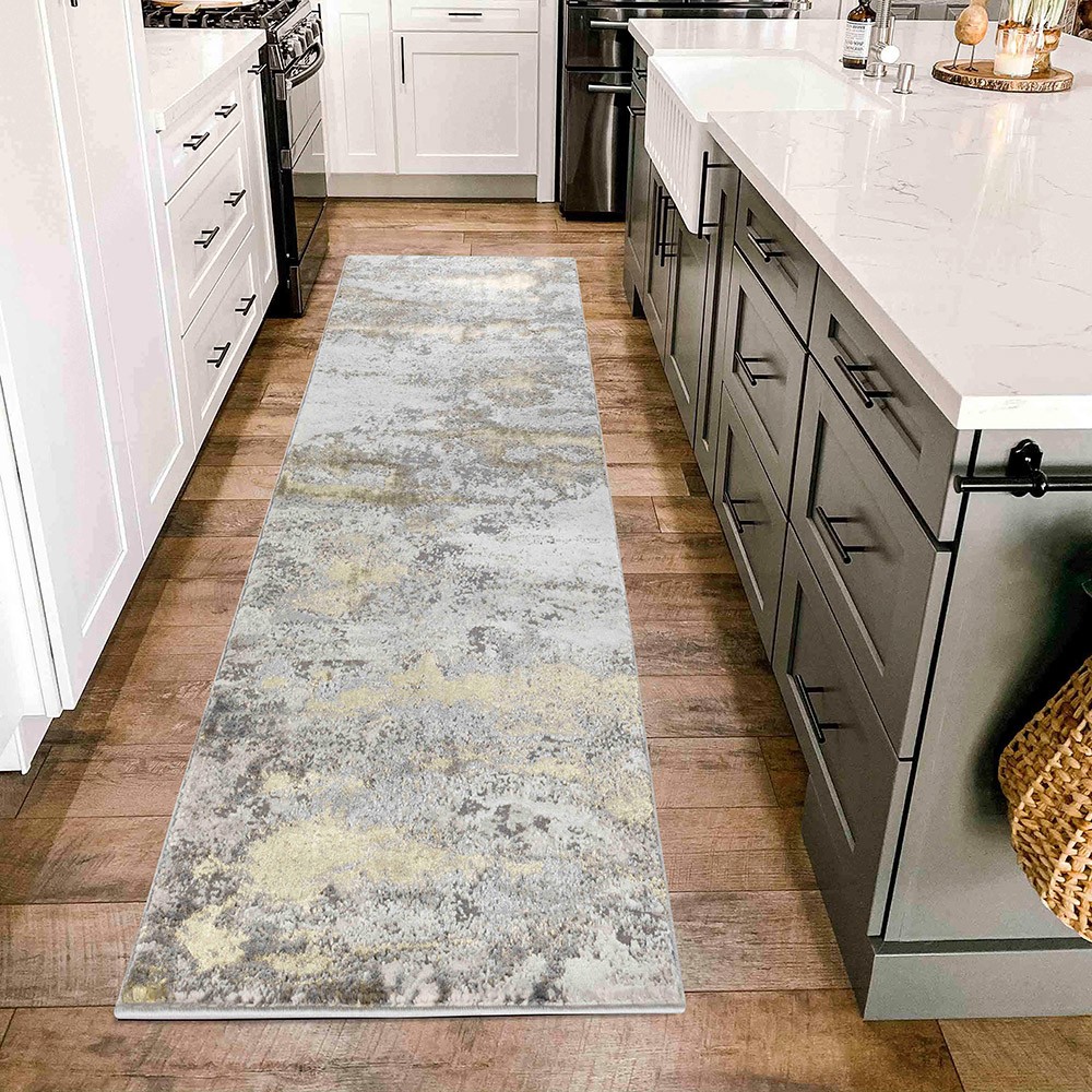 Emperor Onyx Modern Abstract Gold Rug Runner