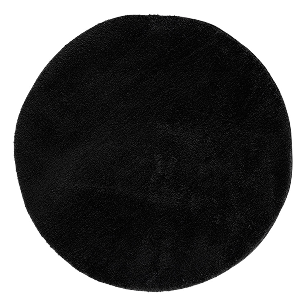 Comfy Plain Washable Black Rug Circle