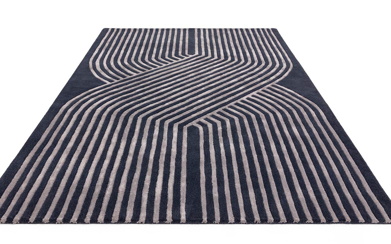 On Sale Matrix 97 Solstice Navy Rug Silky Lines Viscose Wool 120x170cm