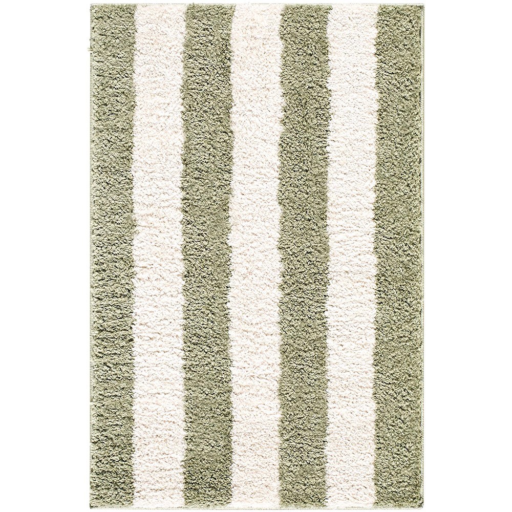 Fossay Washable Striped Shaggy Green Rug