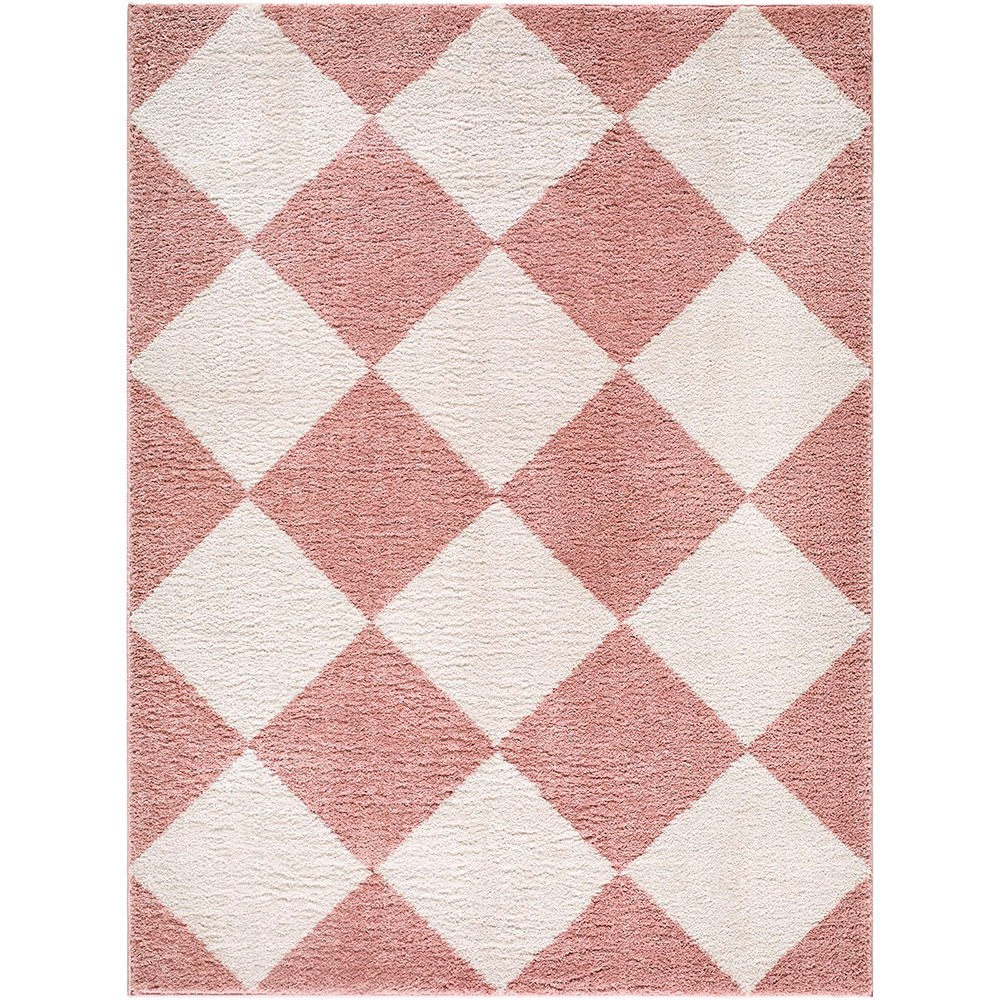 Fossay Washable Diamond Shaggy Pink Rug