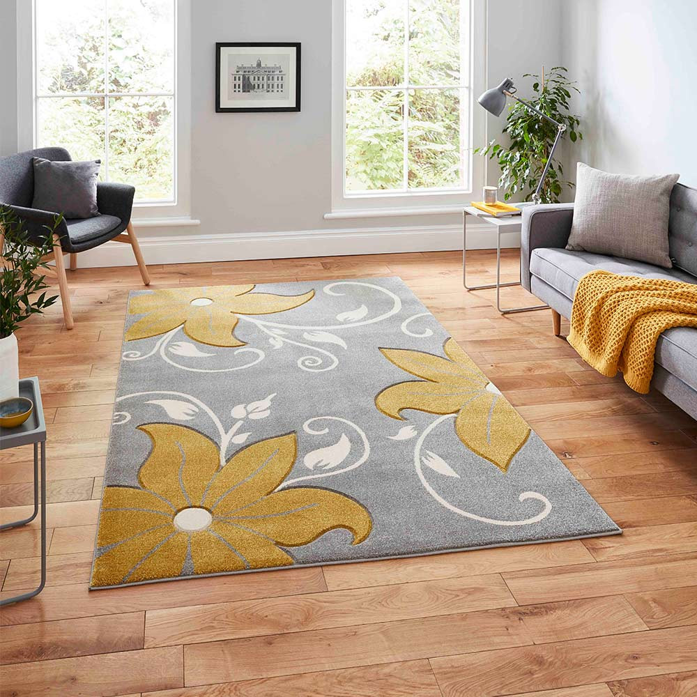 Sakalar Grey Floral Medallion Washable Rug – Loopsie