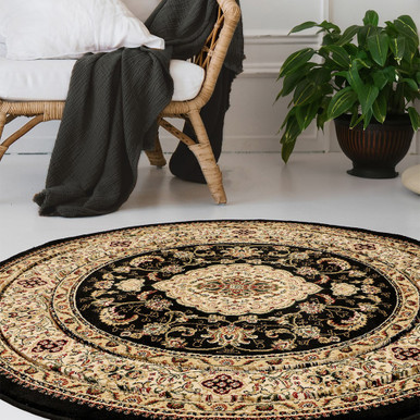 Victoria Traditional Black Rug Circle | Land of Rugs