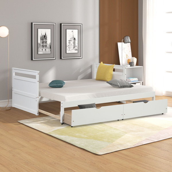 THE TWIN BED CAN BE EXPANDED AND 2 DRAWERS FOR WHITE COLOR