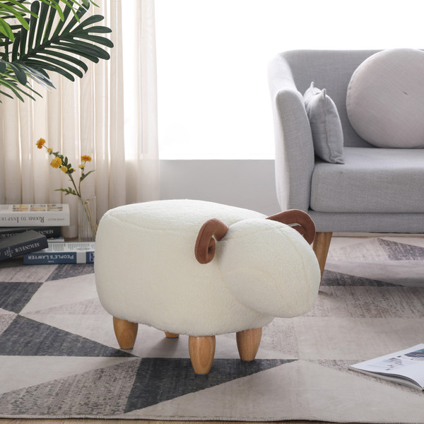 Kids Decorative Animal Sofa Stool, Ottoman Bedroom Furniture, Little Sheep Kids Footstool, Home Cartoon Chair with Solid Wood Legs, Decorative Footstool for Office, Bedroom, Playroom, Living Room