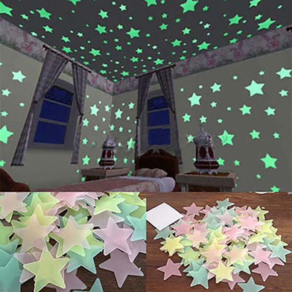 100/40Pcs 3D Glow in the Dark Stars Ceiling Wall Stickers Cute Living Home Decor