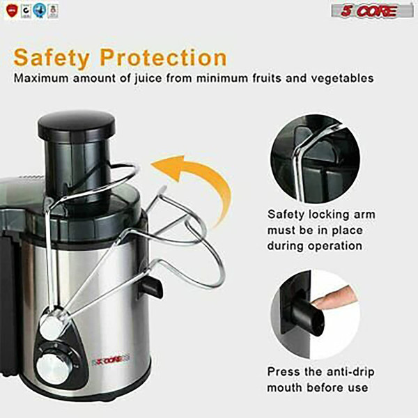 Electric Juicer Wide Mouth Easy Clean Fruit Centrifugal Juice Extractor Fruit Vegetable Juice Maker 5 Core 306 S