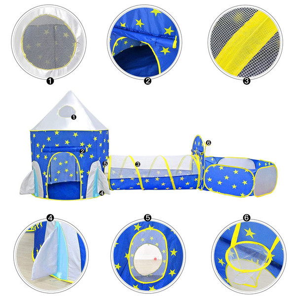 3 in 1 Rocket Ship Play Tent - Indoor/Outdoor Playhouse Set for Babies,Toddleers