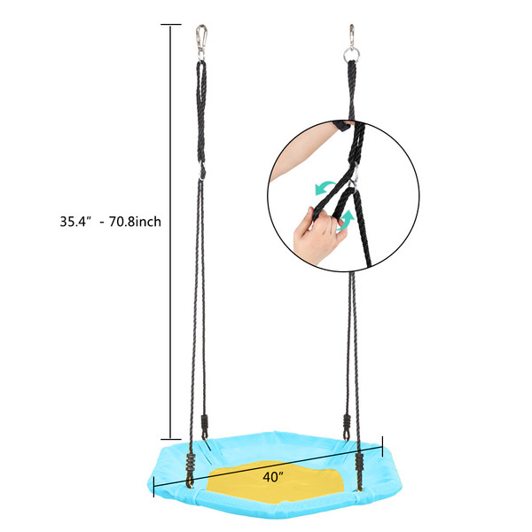 40 Inch Hexagon Swing, Textilene Swing with 2 Carabiners & Adjustable Rope(Blue & Yellow) YF