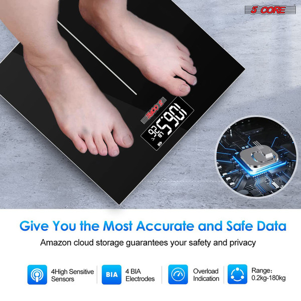 Rechargeable Digital Scale for Body Weight, Precision Bathroom Weighing Bath Scale, Step-On Technology, High Capacity - 400 lbs. Large Display, Batteries Included 5 Core