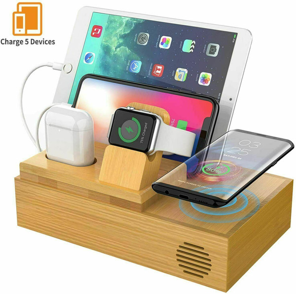 Bamboo Charging Dock Station Charger Holder Stand For iphone iWatch iPad AirPods