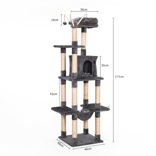 GIVENUSMYF Cat Tree Cat Tower 69" Indoor Multistory Cat Tree, Cat Condo with Hammock and sisal Covered Scratch Post, Cat Climbing Frame and Toys for Play Breaks for Larger Cats