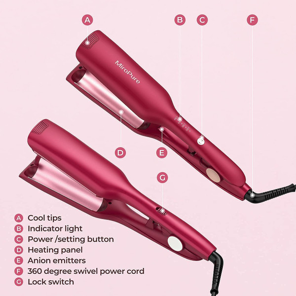 Hair Waver Iron Beach Waver Wand Hair Crimper Hair Waver Barrel Curling Iron 1 Inch PTC Heater Auto Shut-Off Adjustable Easy Shap Long Lasting Heat Dual Voltage