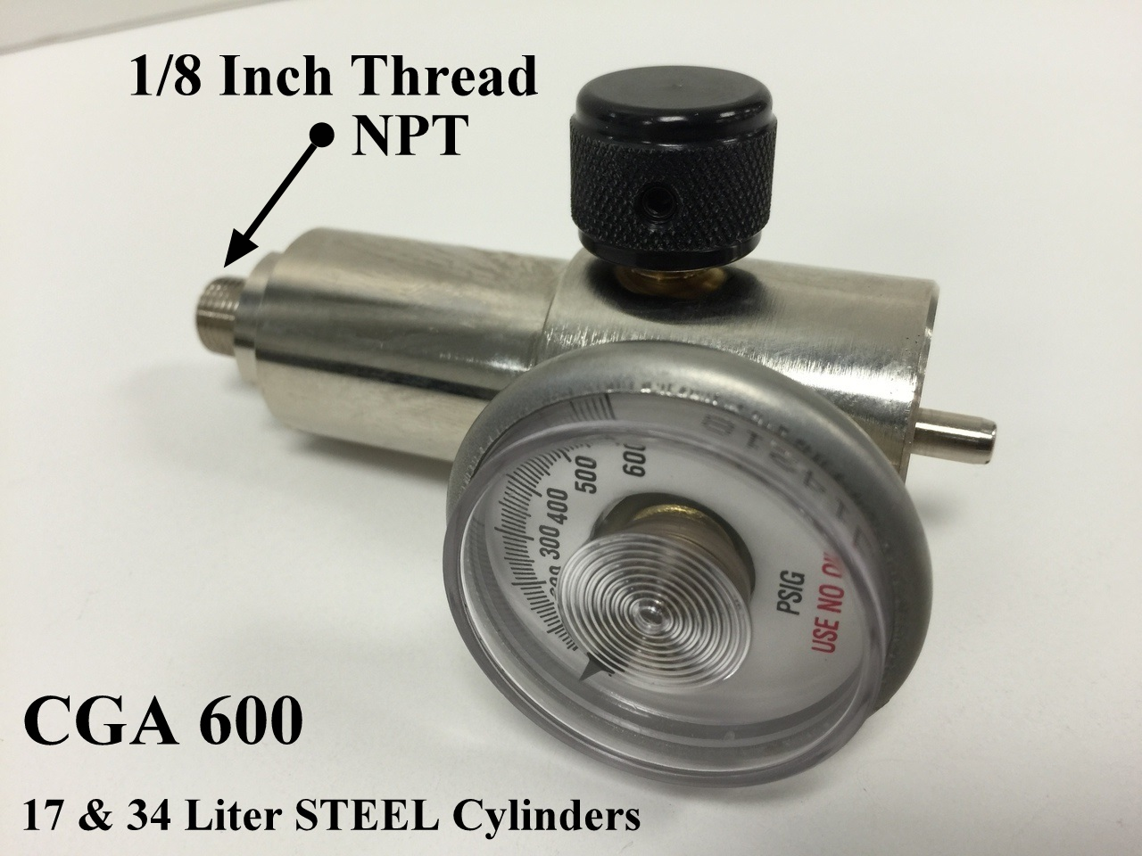 GASCO 71-THREAD-Series THREADED 1/8 Outlet Calibration Gas Regulator Fixed 5.6 LPM 17 & 34 Liter STEEL Cylinders CGA 600 Connection