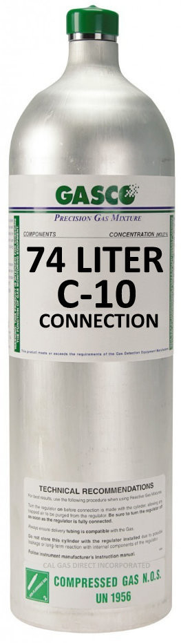 GASCO Chlorine Calibration Gas 50 PPM Balance Air in a 74 Liter Aluminum Disposable Cylinder Connection Type C-10