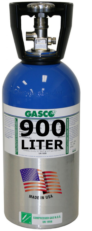 GASCO Calibration Gas 428-40 Mixture 60 PPM Carbon Monoxide, 40 PPM Hydrogen Sulfide, 1.45% Methane (29% LEL), 15% Oxygen, Balance Nitrogen in a 900 Liter ecosmart Cylinder