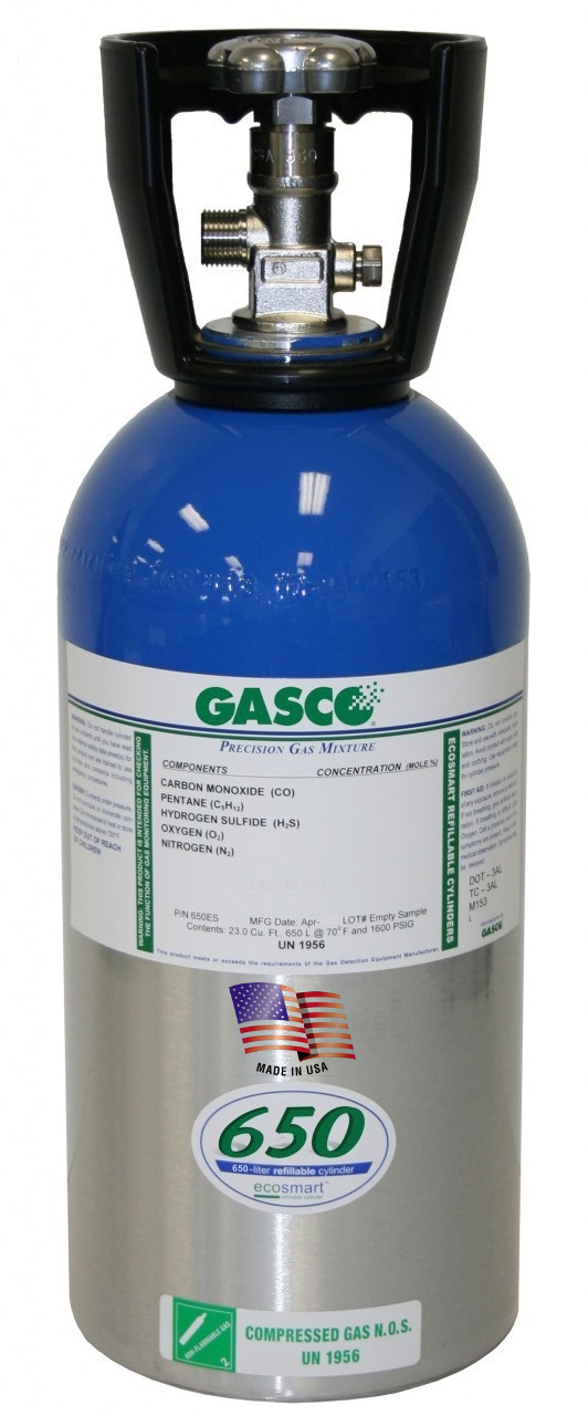 Hydrogen Sulfide Calibration Gas H2S 5 PPM Balance Methane in a 650 Liter Aluminum Cylinder