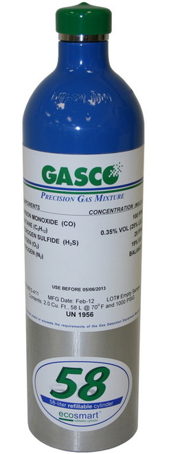 GASCO 58ES-14-75 Ammonia 75 PPM Calibration Gas Balance Air in 58 Liter ecosmart Cylinder C-10 Connection
