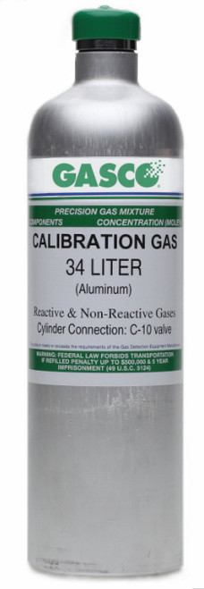 GASCO Precision Calibration Gas 429SP 100 PPM CO, 75 PPM H2S, 15% Oxygen, 25% LEL Methane, Balance Nitrogen in a 34 Liter Cylinder C-10 Connection