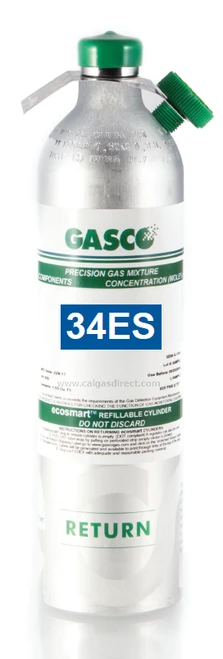 GASCO 34L-3044-2.2 | 500 PPM Carbon Monoxide | 50 PPM H2S | 2.2% Methane | 18% Oxygen | Balance Nitrogen | 34 Liter ecosmart Cylinder C-10 Connection