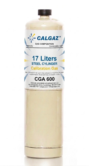 Calgaz 371 Mix, Carbon Monoxide 35 PPM, Methane 1.25% VOL (50% LEL PENTANE SIMULANT), Balance Air in a 17 Liter Cylinder