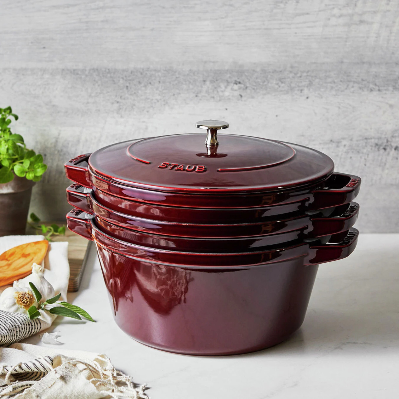 Staub Cast Iron Cocotte and Fry Pan Set in Grenadine