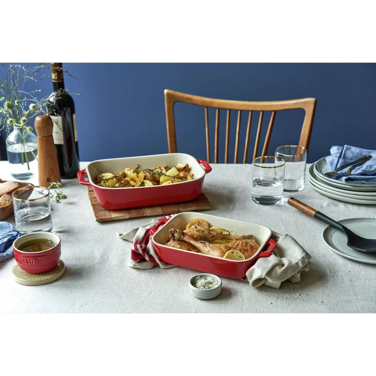 Staub Ceramic - Oval Baking Dishes/ Gratins 2-pc, Oval, Dish Set, Cherry