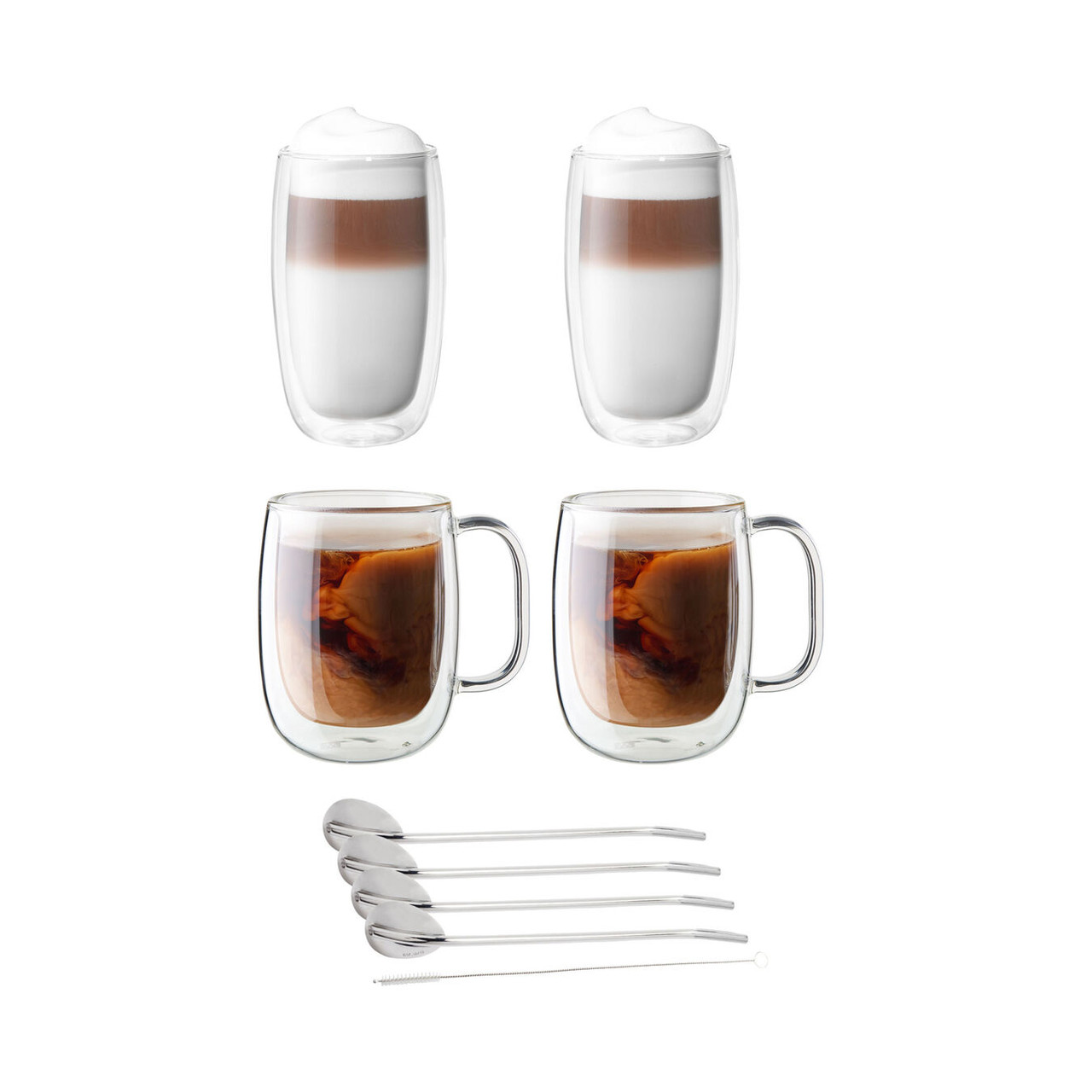 Double Wall Glass Coffee Mugs with Spoons, Set of 2, 12oz,For Cold And Hot  Drink